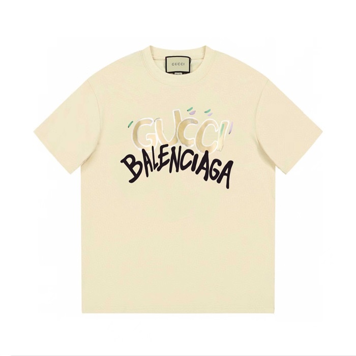 グッチユニセックスアイボリークルーネック半袖Tシャツu589