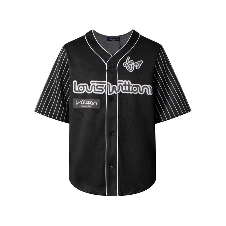 ルイヴィトンメンズブラッククルーネック半袖Tシャツv777