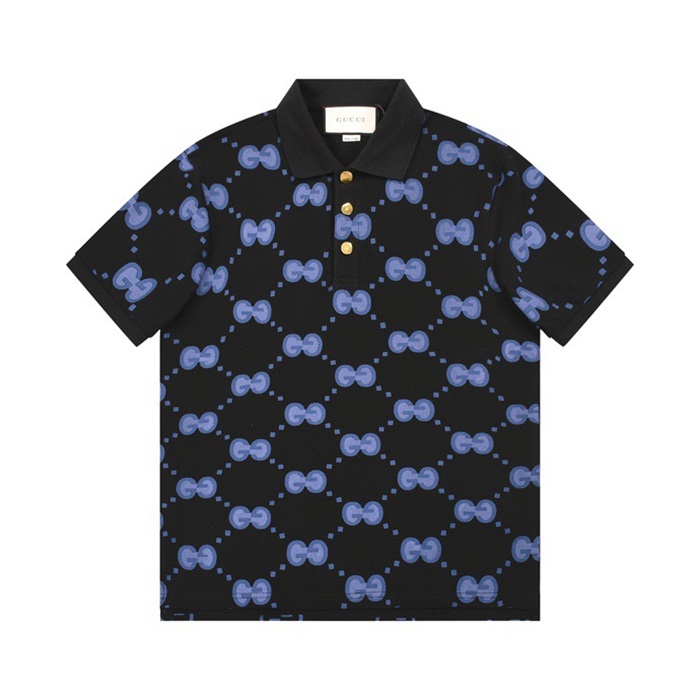 グッチユニセックスブラックポロ半袖Tシャツu596