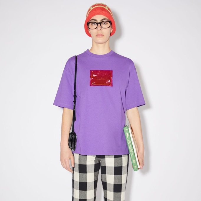 アクネストゥディオズユニセックスパープルクルーネック半袖Tシャツe196