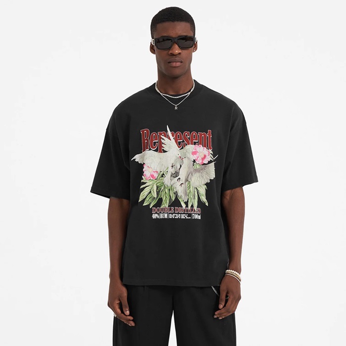 レプレゼントメンズブラッククルーネック半袖Tシャツe75