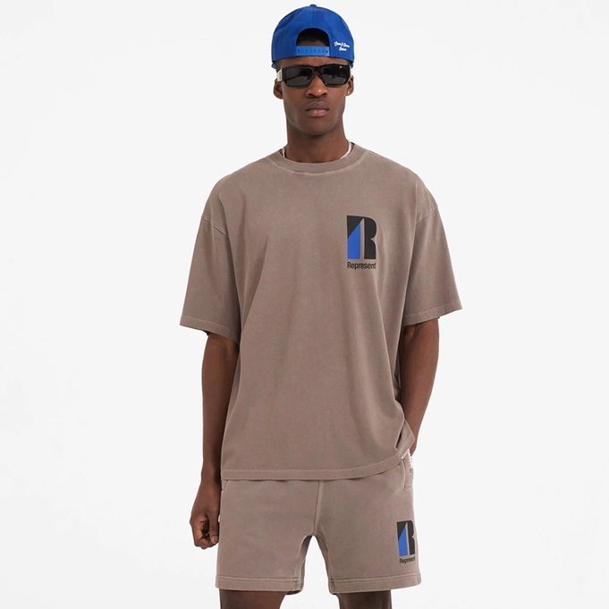 レプレゼントメンズブラウンクルーネック半袖Tシャツe83