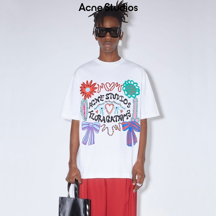 アクネストゥディオズユニセックスホワイトクルーネック半袖Tシャツe198