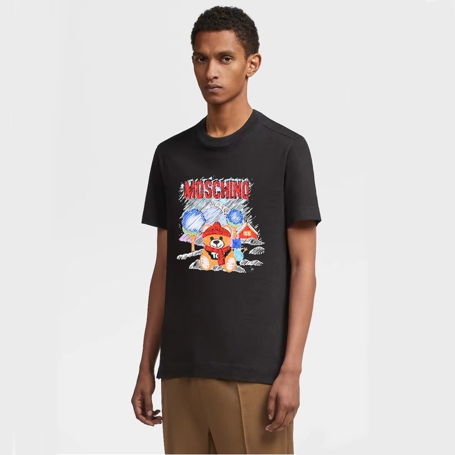 モスキーノメンズクルーネックブラック半袖Tシャツs0226