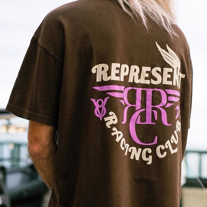 レプレゼントメンズブラウンクルーネック半袖Tシャツe84