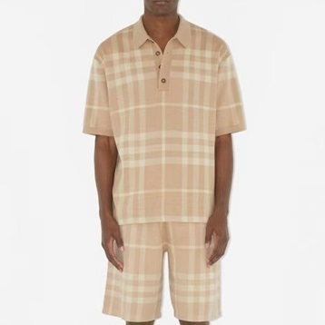 バーバリーメンズベージュポロ半袖Tシャツu157