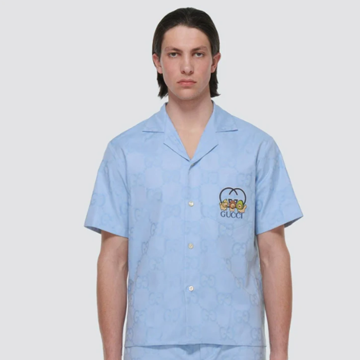 グッチユニセックスブルーポロ半袖Tシャツu614