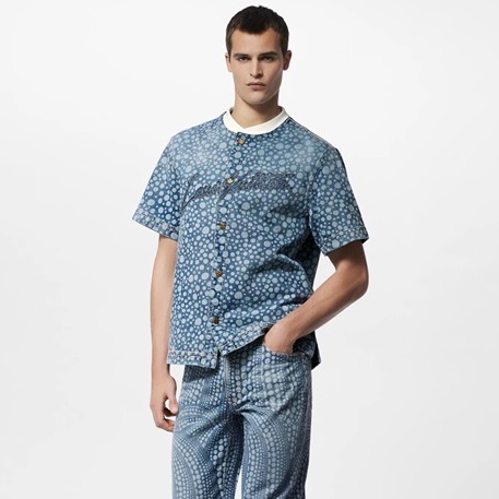 ルイヴィトンメンズブルークルーネック半袖Tシャツv816