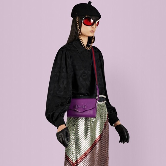 グッチレディースパープルミニホースビットフォンバッグu615