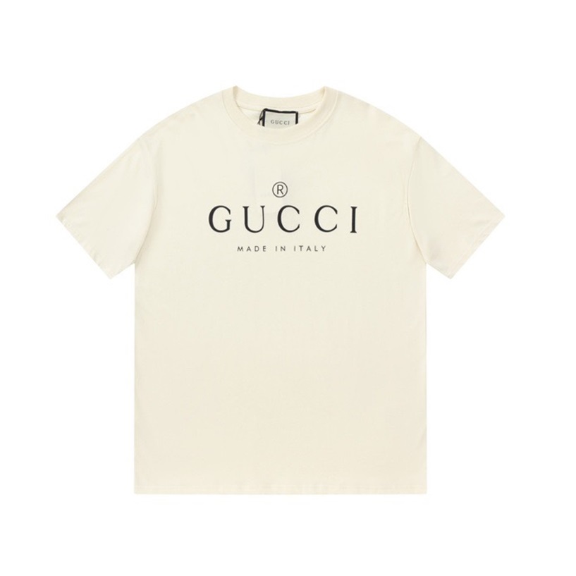 グッチユニセックスアイボリークルーネック半袖Tシャツu621