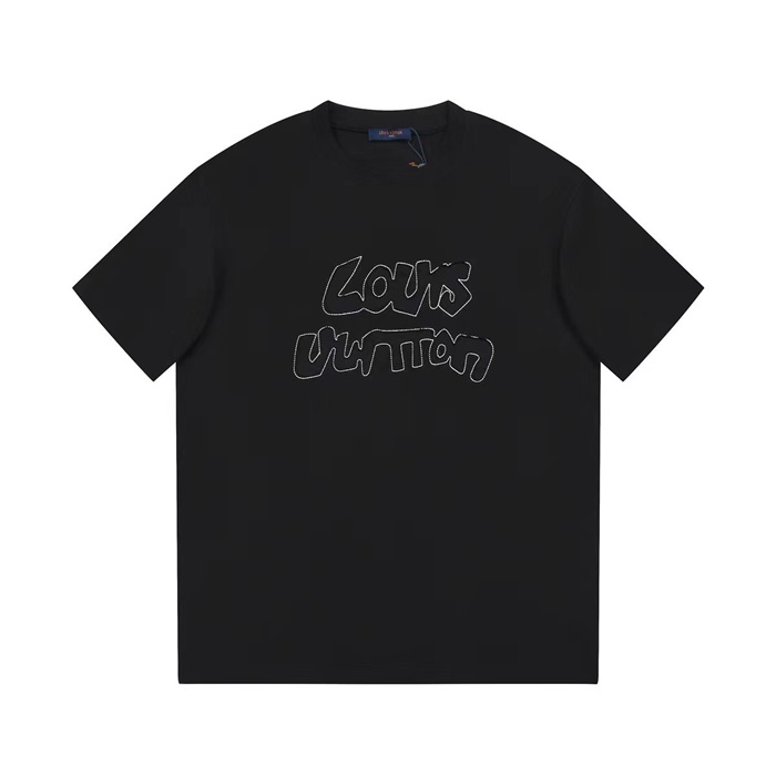 ルイヴィトンメンズブラッククルーネック半袖Tシャツv836