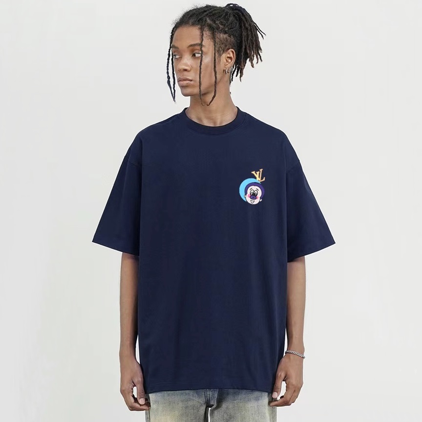 ルイヴィトンメンズネイビークルーネック半袖Tシャツv842