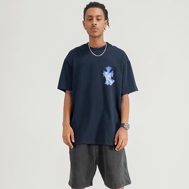 クロムハーツメンズネイビークルーネック半袖Tシャツh129