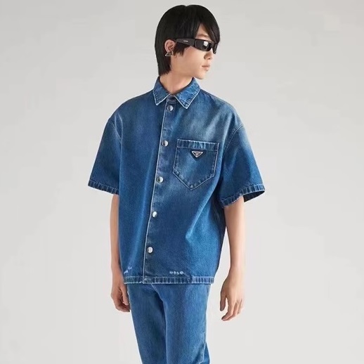 プラダメンズブルーポロ半袖Tシャツr445