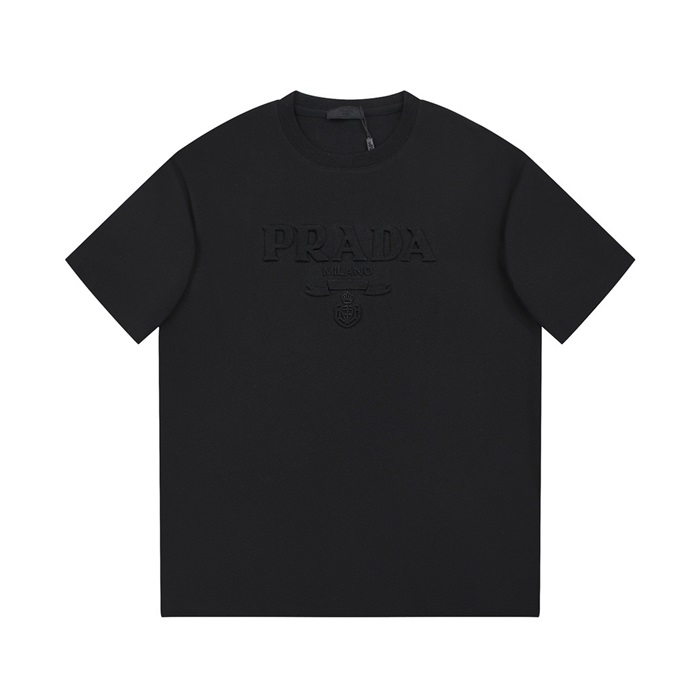 プラダメンズクルーネックブラック半袖Tシャツr448