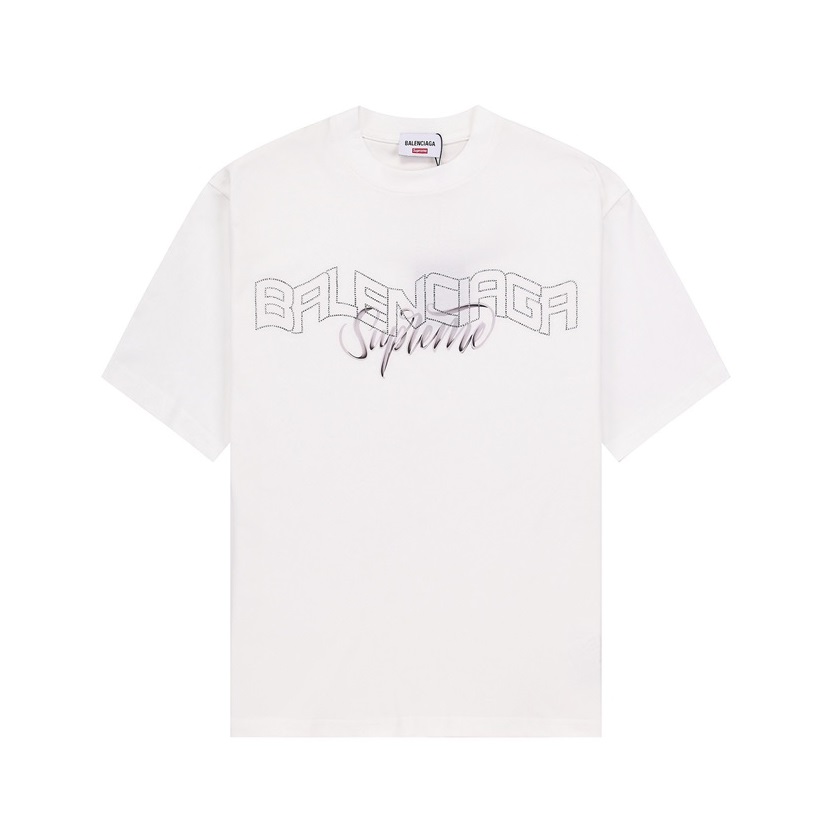 バレンシアガメンズホワイトクルーネック半袖Tシャツa353