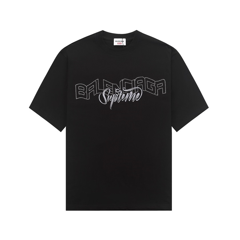 バレンシアガメンズブラッククルーネック半袖Tシャツa354