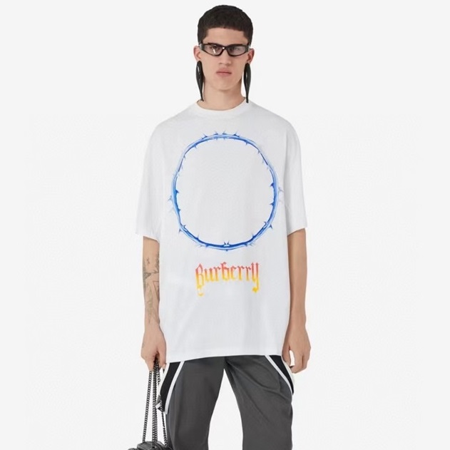 バーバリーメンズホワイトクルーネック半袖Tシャツu158