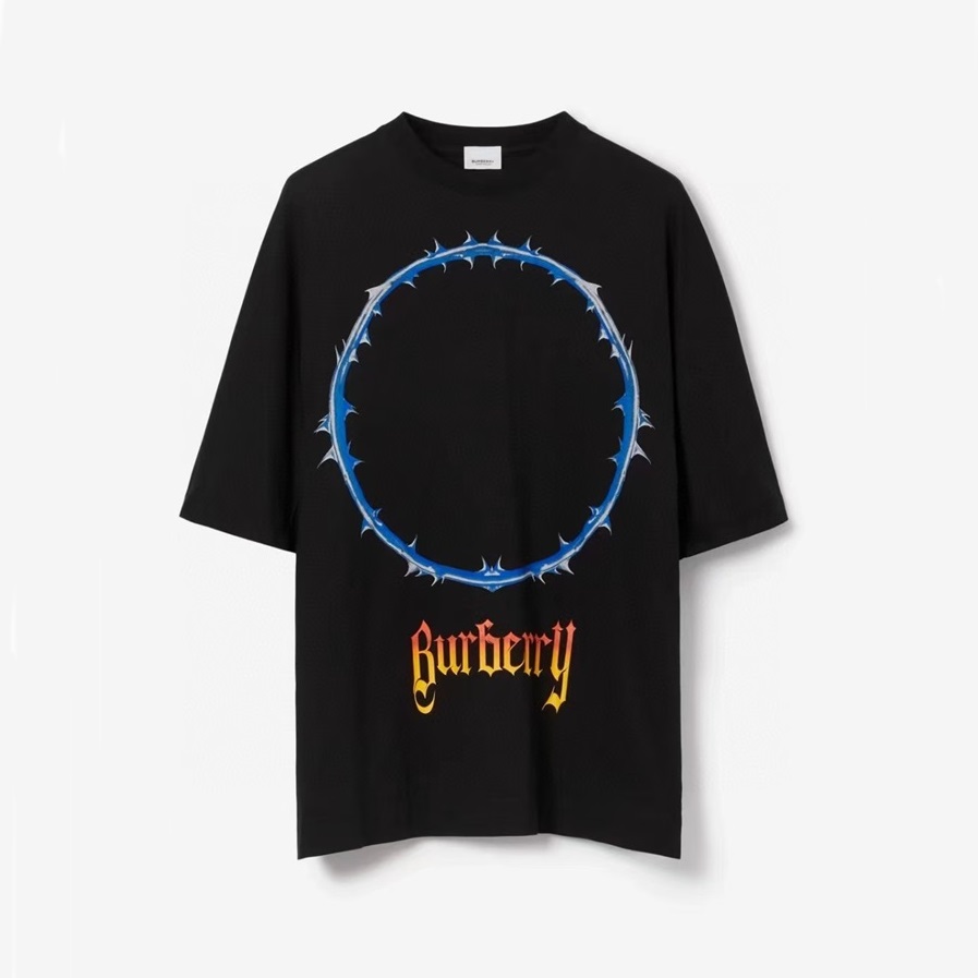 バーバリーメンズブラッククルーネック半袖Tシャツu159