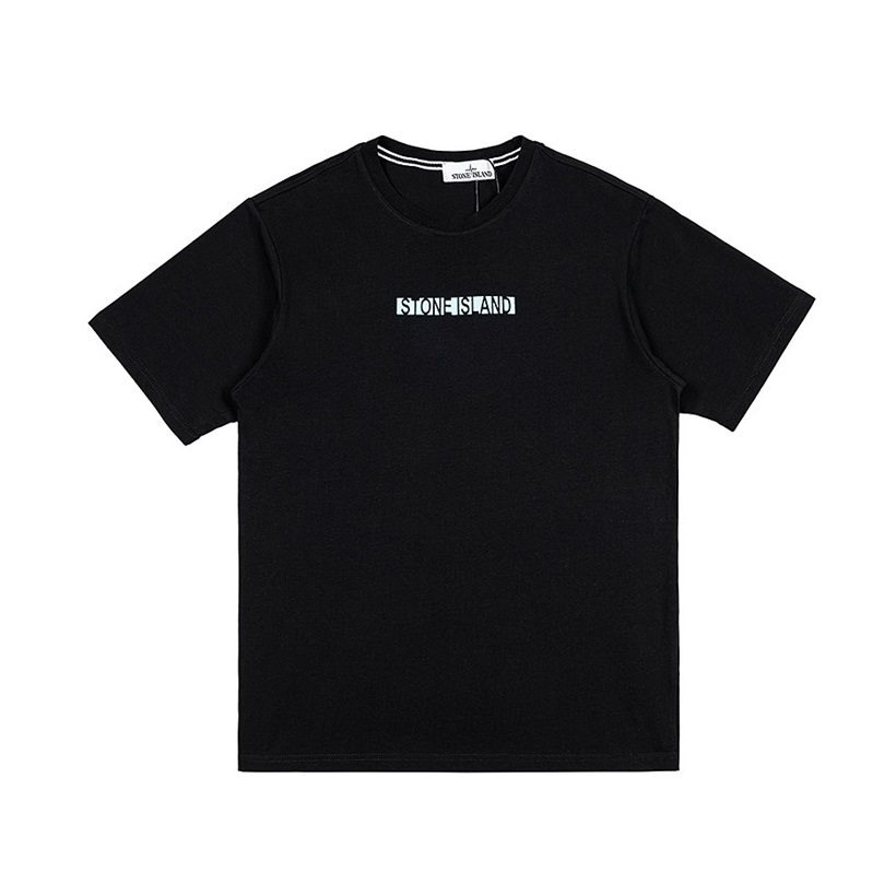 ストーンアイランドメンズブラッククルーネック半袖Tシャツt56