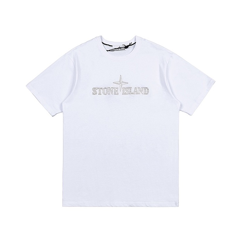 ストーンアイランドメンズホワイトクルーネック半袖Tシャツt59