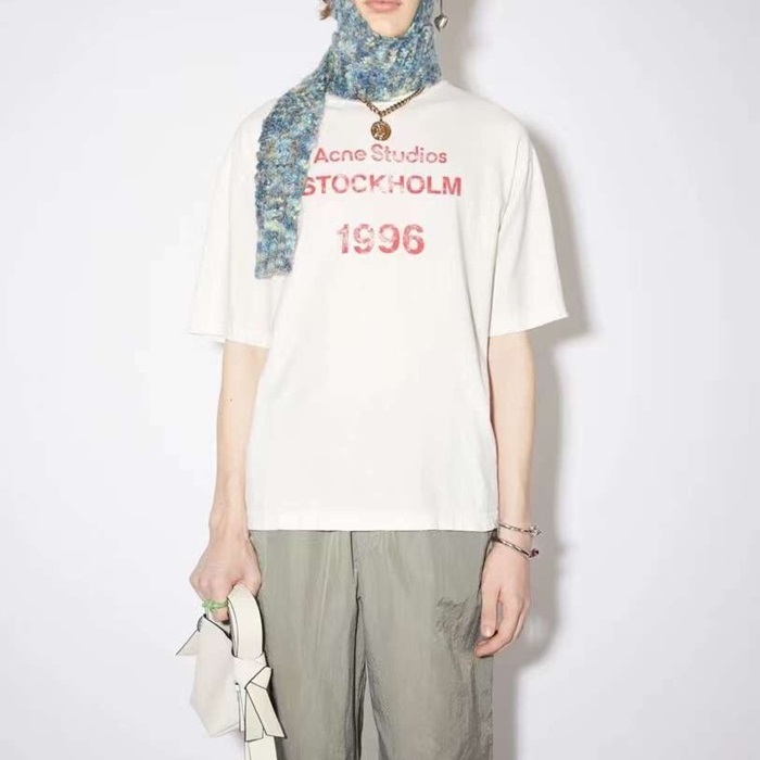 アクネストゥディオズユニセックスホワイトクルーネック半袖Tシャツe200