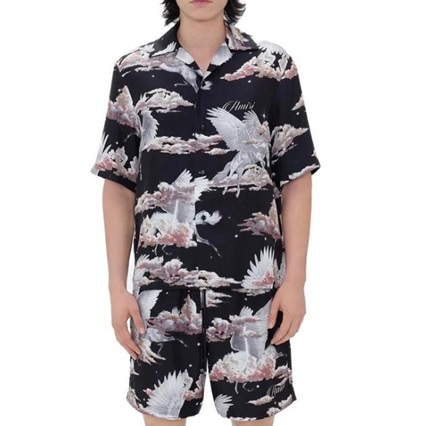 アミリメンズブラック半袖シャツr118