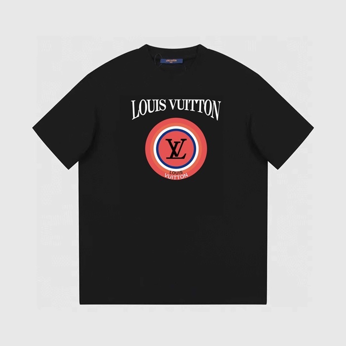 ルイヴィトンメンズブラッククルーネック半袖Tシャツv863