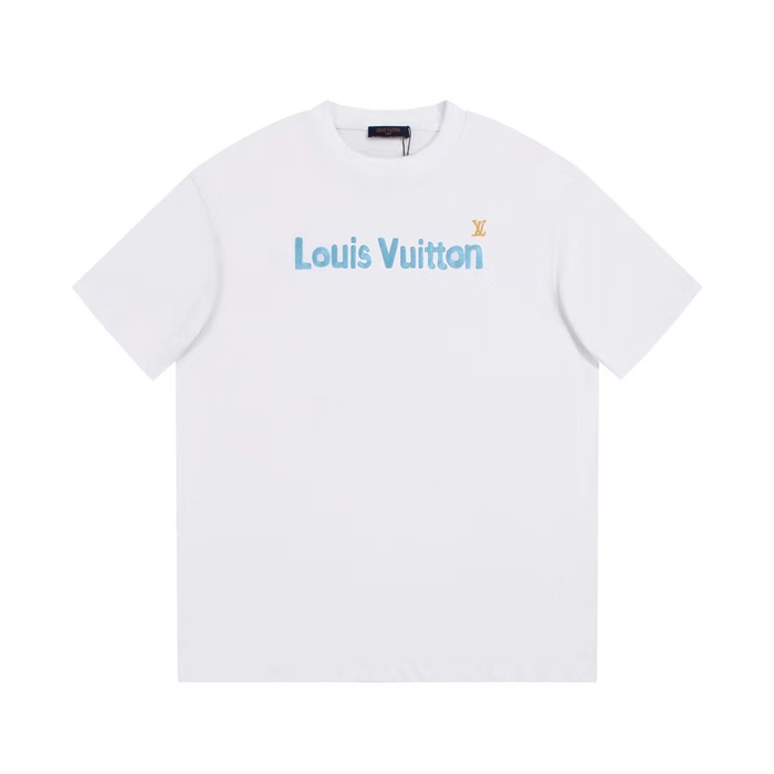 ルイヴィトンメンズホワイトクルーネック半袖Tシャツv865