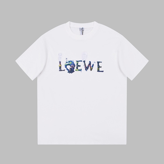 ロエベユニセックスイニシャルホワイト半袖Tシャツe718