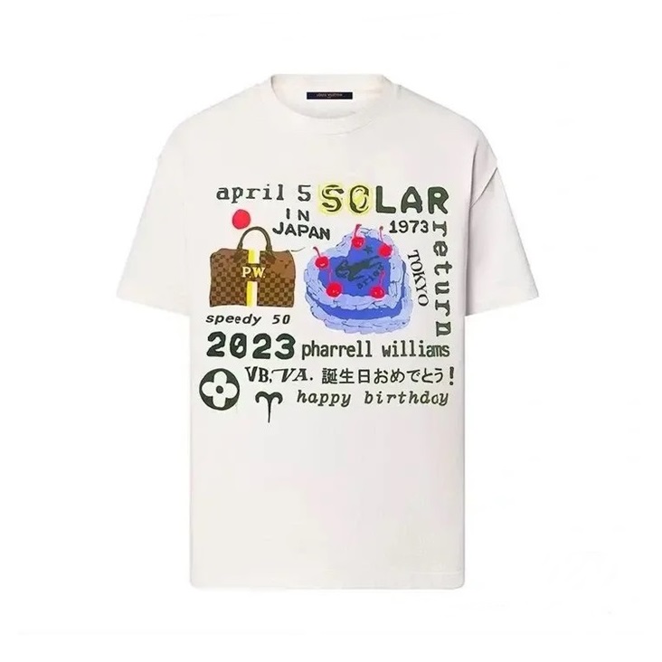 ルイヴィトンメンズホワイトクルーネック半袖Tシャツv877