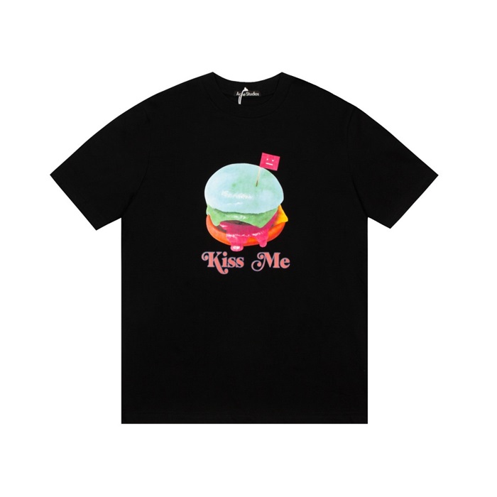 アクネストゥディオズユニセックスブラッククルーネック半袖Tシャツe205