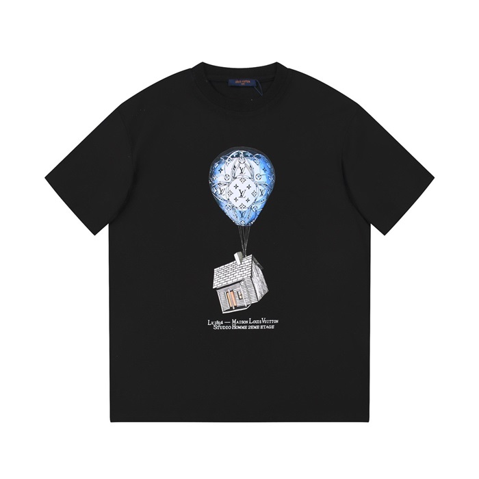 ルイヴィトンメンズブラッククルーネック半袖Tシャツv894