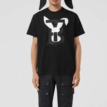 バーバリーメンズブラッククルーネック半袖Tシャツu170