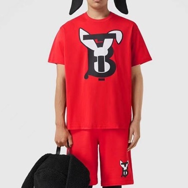 バーバリーメンズレッドクルーネック半袖Tシャツu172