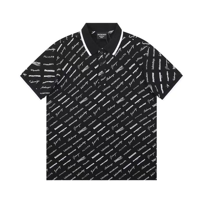バレンシアガメンズブラックポロ半袖Tシャツa369