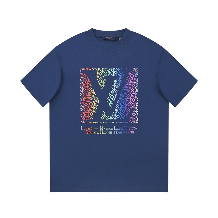 ルイヴィトンメンズネイビークルーネック半袖Tシャツv922