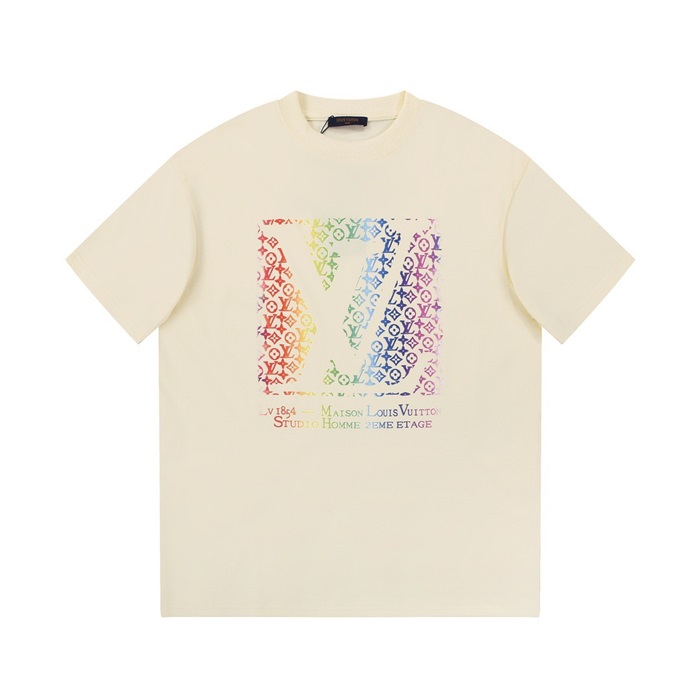 ルイヴィトンメンズアイボリークルーネック半袖Tシャツv923