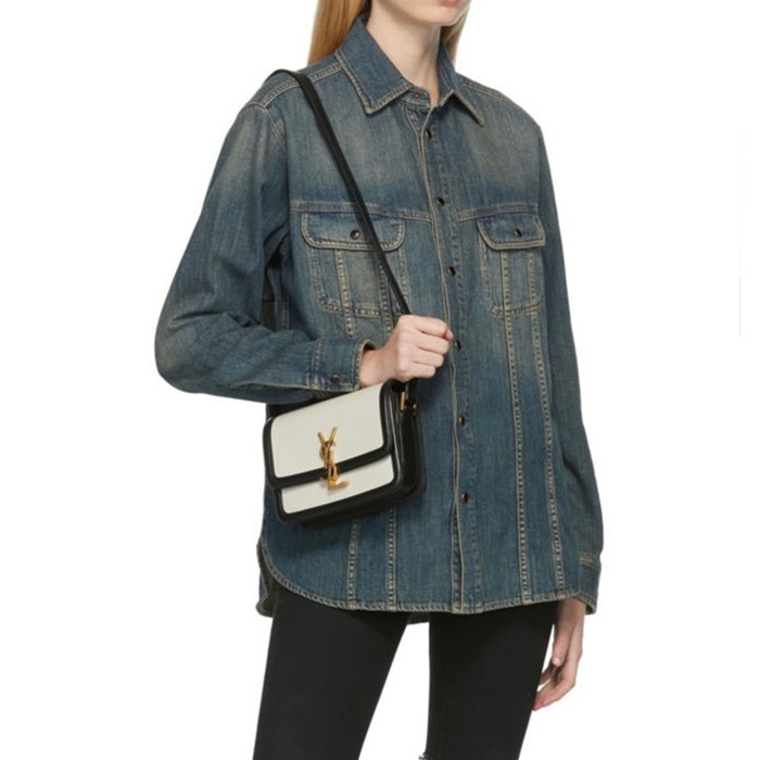 サンローランレディースホワイトショルダーバッグl777