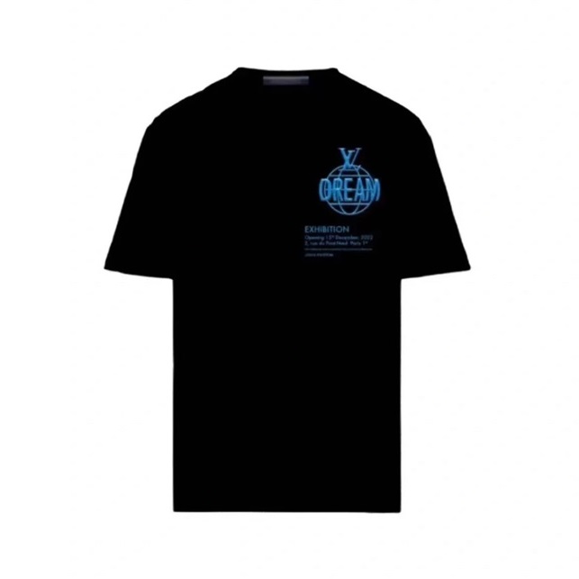 ルイヴィトンメンズブラッククルーネック半袖Tシャツv931