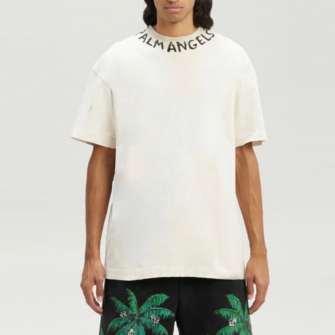 パームエンジェルスメンズアイボリークルーネック半袖Tシャツm404