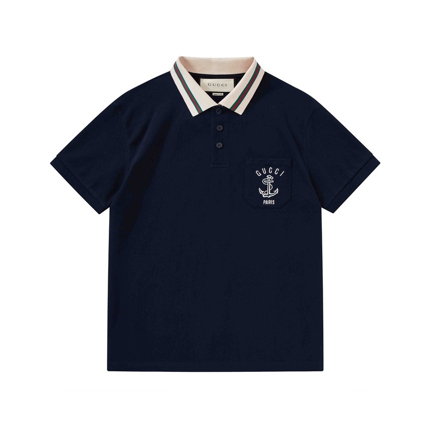 グッチユニセックスネイビーポロ半袖Tシャツu675