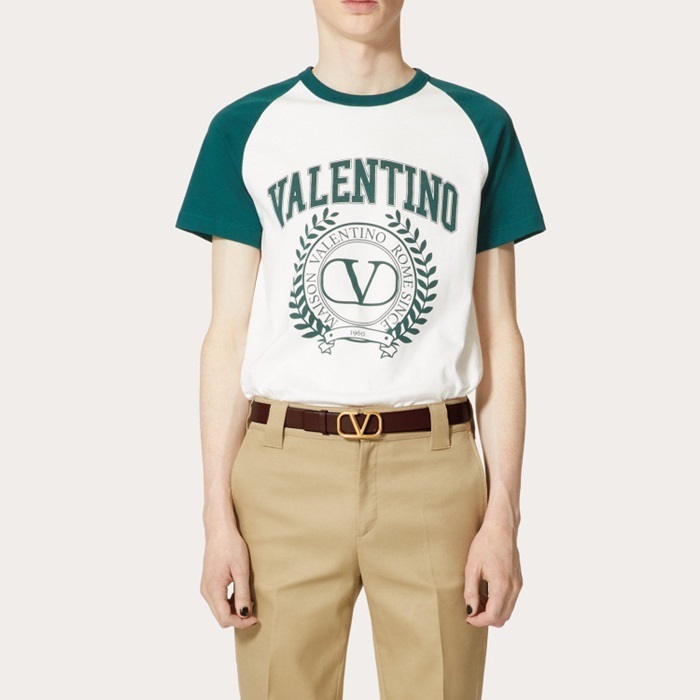 ヴァレンティノメンズグリーンクルーネック半袖Tシャツl426