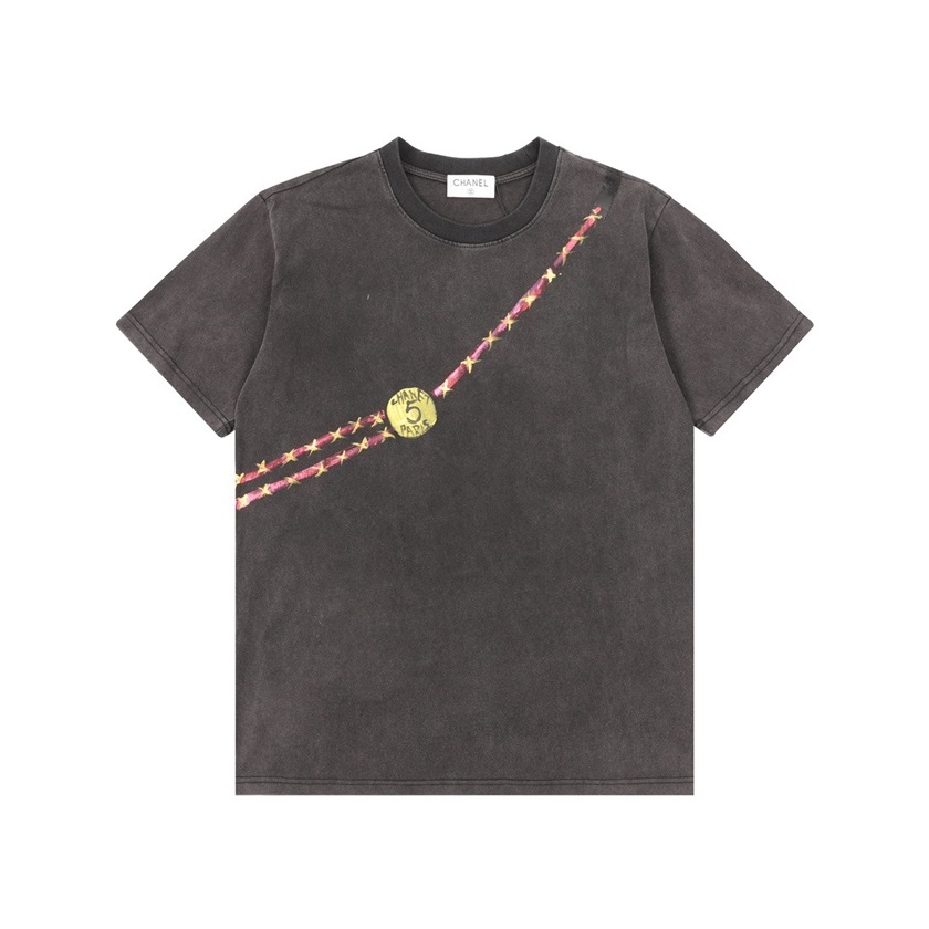 シャネルユニセックスクルーネックグレー半袖Tシャツh408