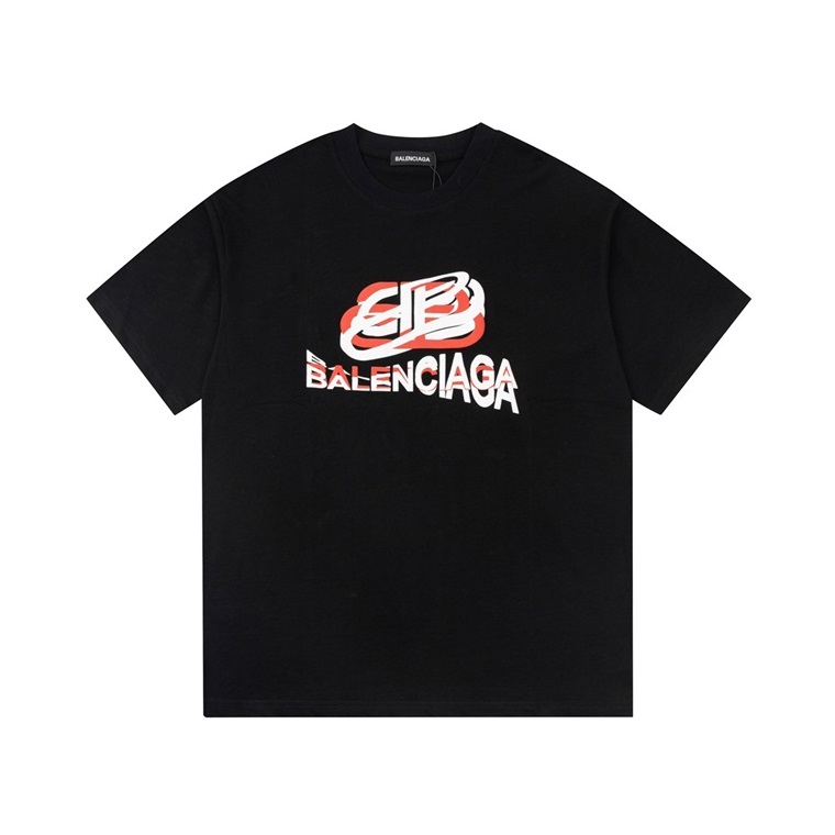 バレンシアガメンズブラッククルーネック半袖Tシャツa377