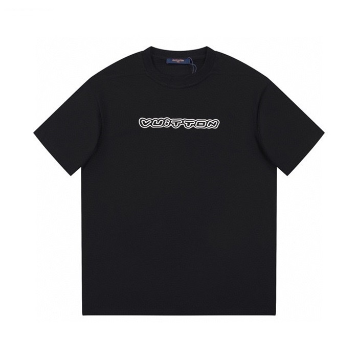 ルイヴィトンメンズブラッククルーネック半袖Tシャツv957