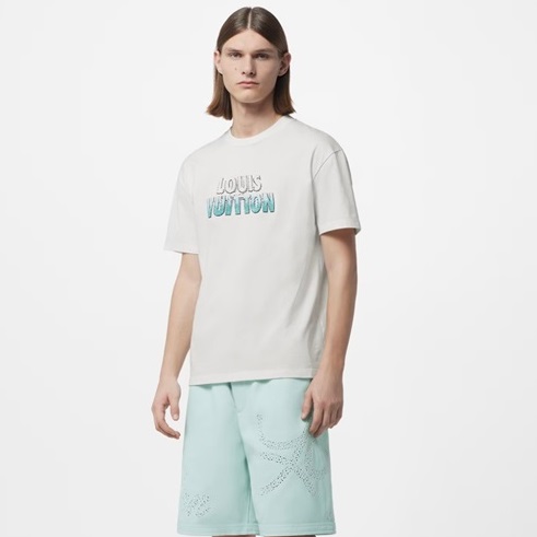 ルイヴィトンメンズホワイトクルーネック半袖Tシャツv961