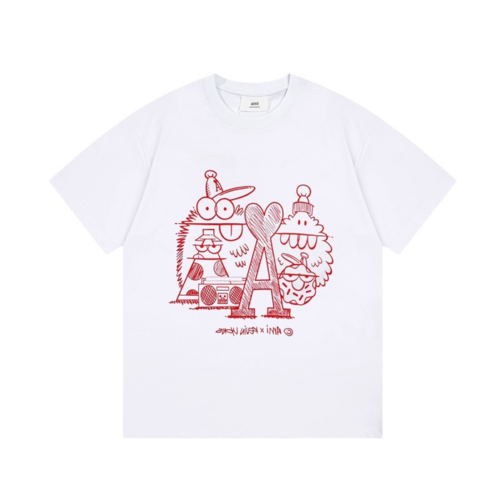 アミメンズクルーネックホワイト半袖Tシャツm05