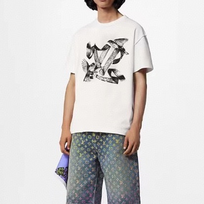 ルイヴィトンメンズホワイトクルーネック半袖Tシャツv968