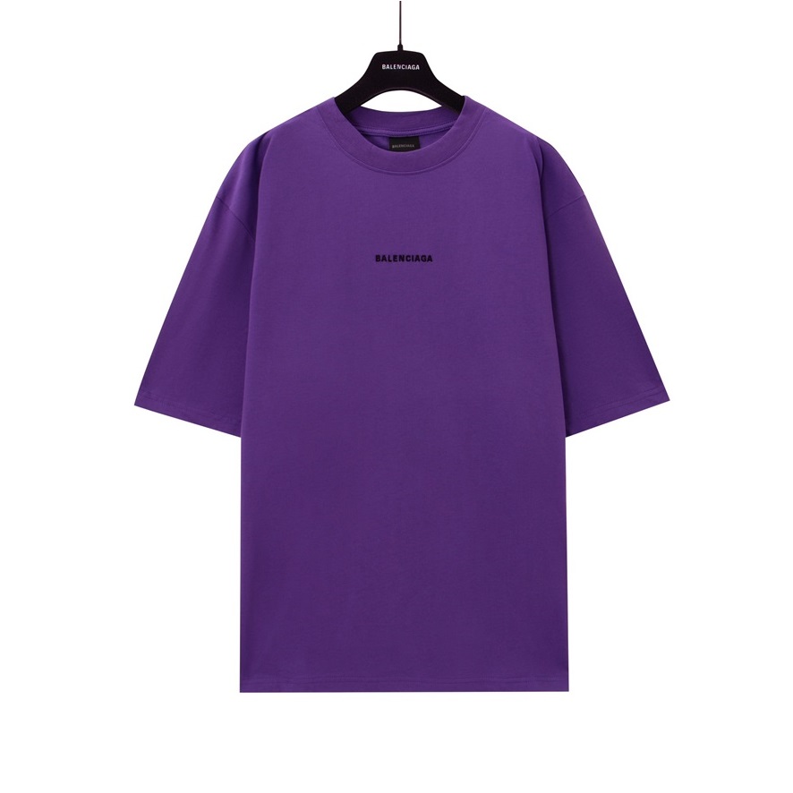 バレンシアガメンズパープルクルーネック半袖Tシャツa380